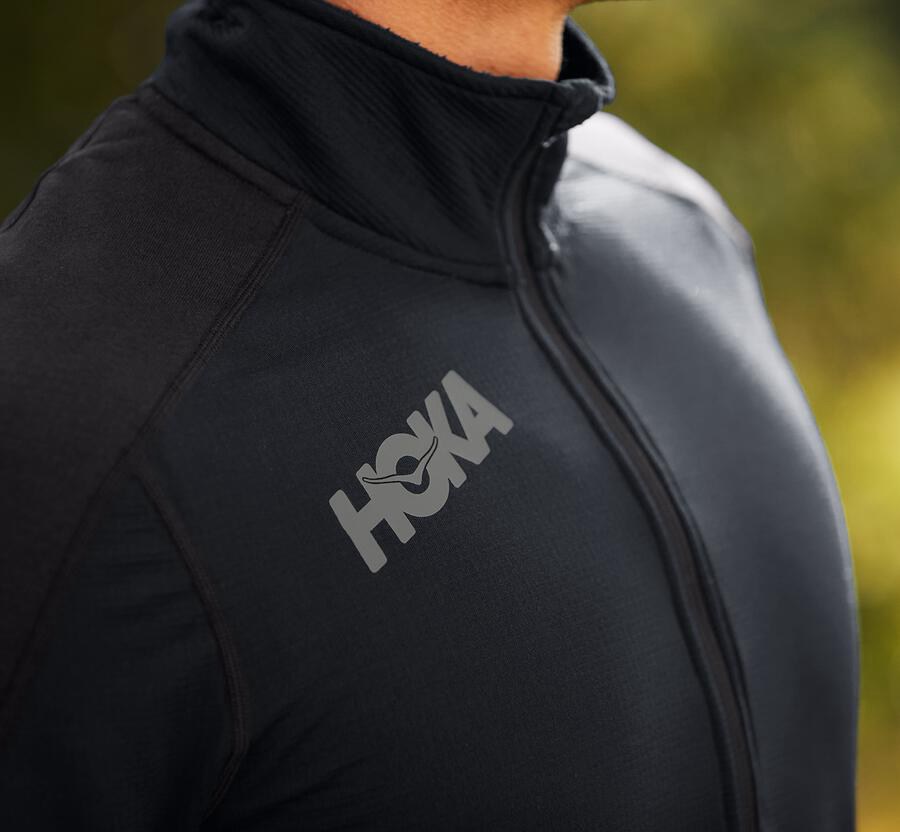 Hoka Australia One One 1/2 Zip Midlayer - Mens Tops Black - KDWFJ-7218